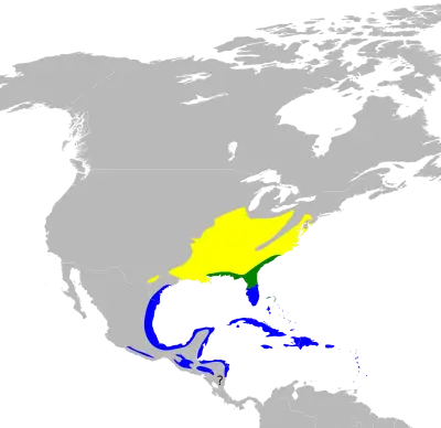 Yellow-throated warbler habitat map