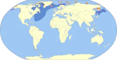 Кайра товстодзьоба карта середовища проживання