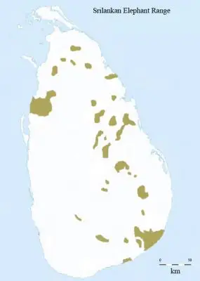 Sri Lankan Elephant habitat map