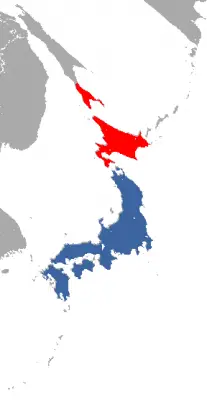 Тхір японський карта середовища проживання