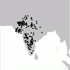 Дрохва індійська карта середовища проживання