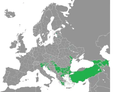 European jackal habitat map