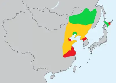 Журавель японський карта середовища проживання