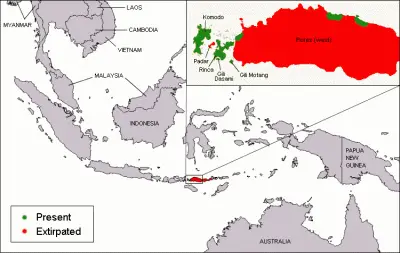 Варан комодський карта середовища проживання
