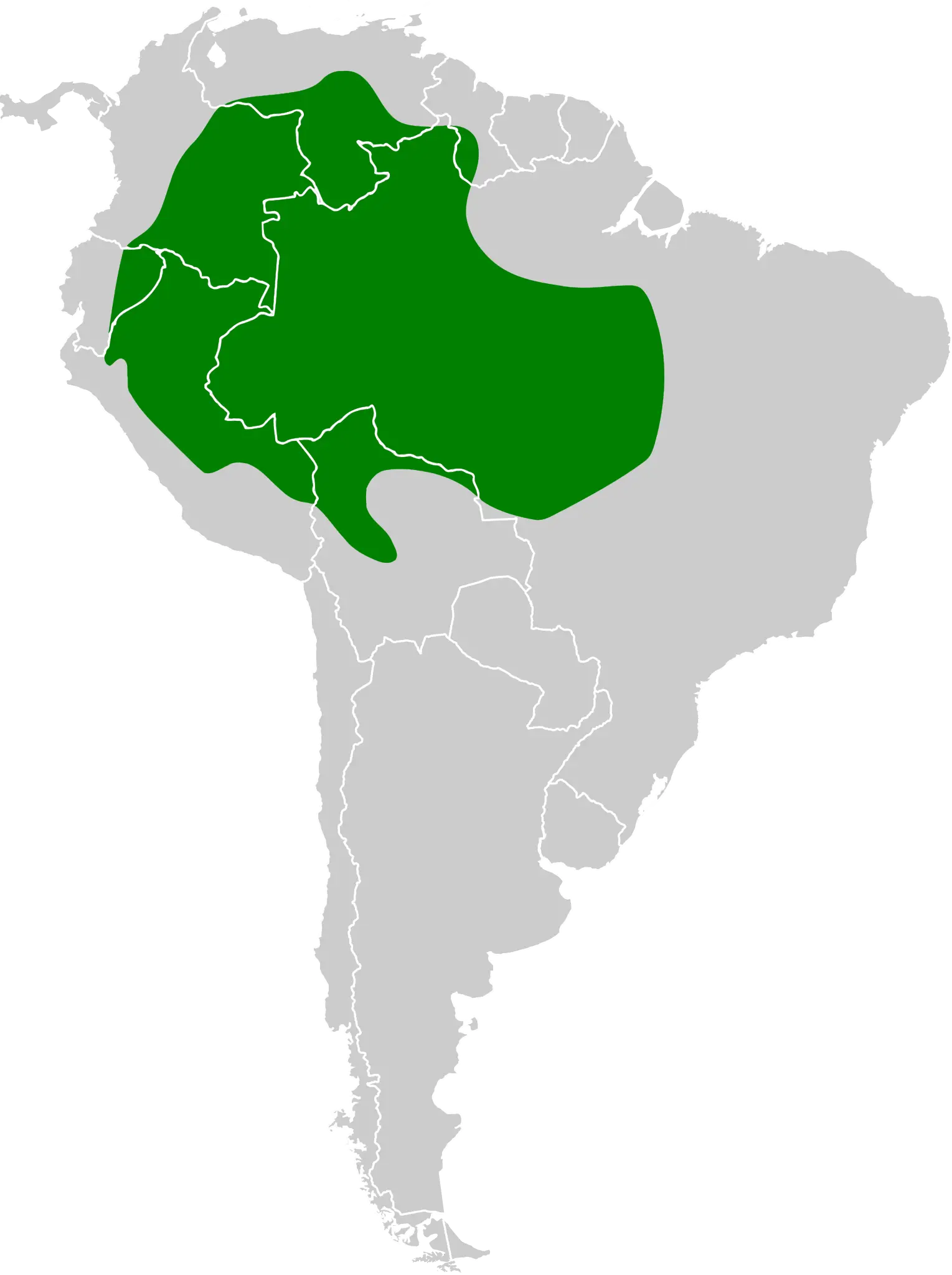 Amazonian umbrellabird habitat map
