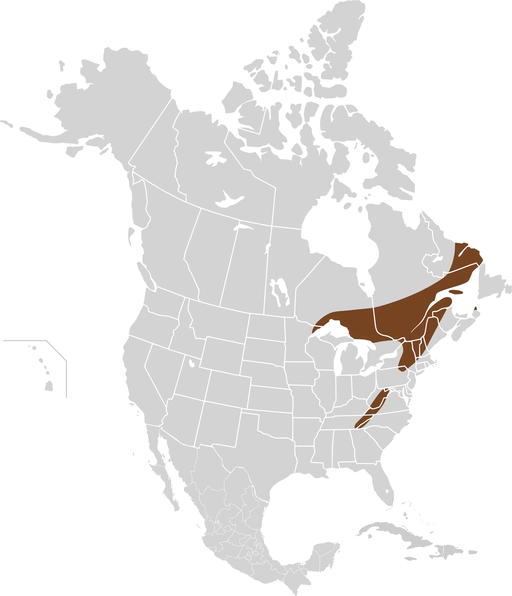 Microtus chrotorrhinus mappa dell'habitat