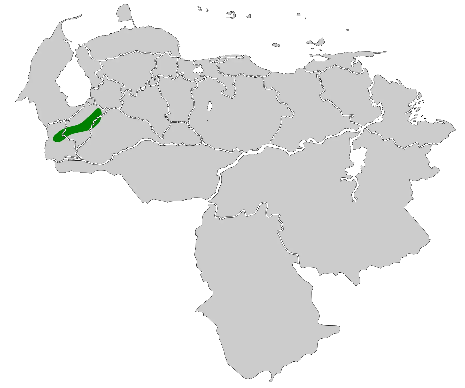 Зеленяр венесуельський карта середовища проживання