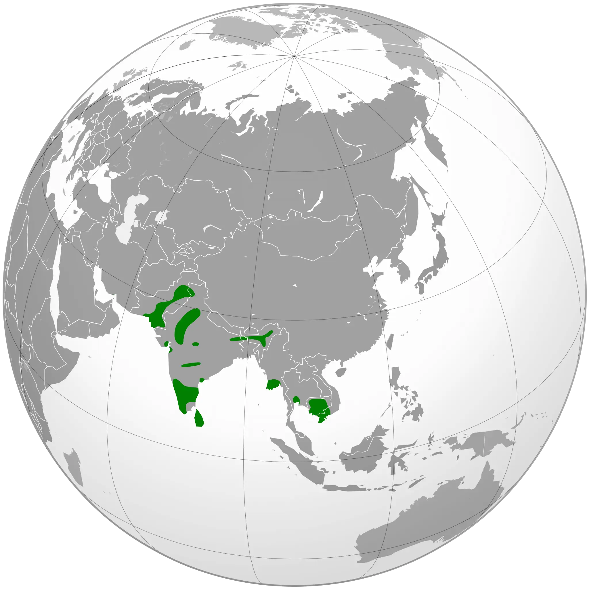 Баклан індійський карта середовища проживання