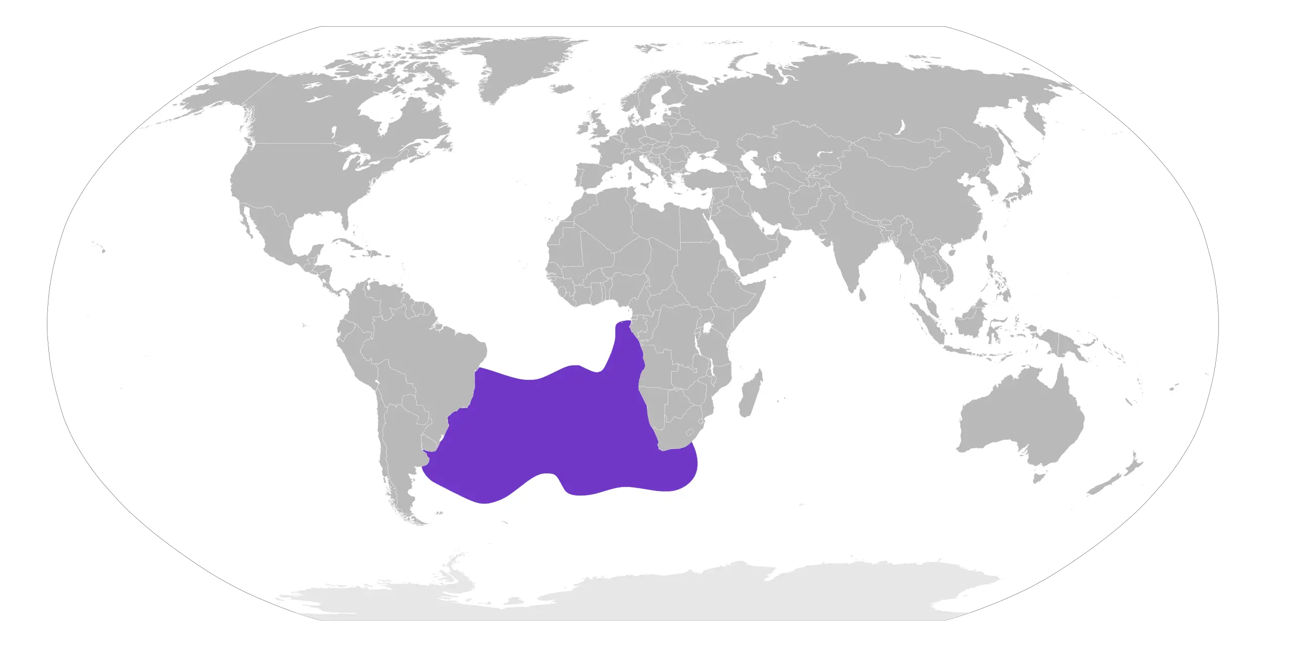 Альбатрос смугастодзьобий карта середовища проживання
