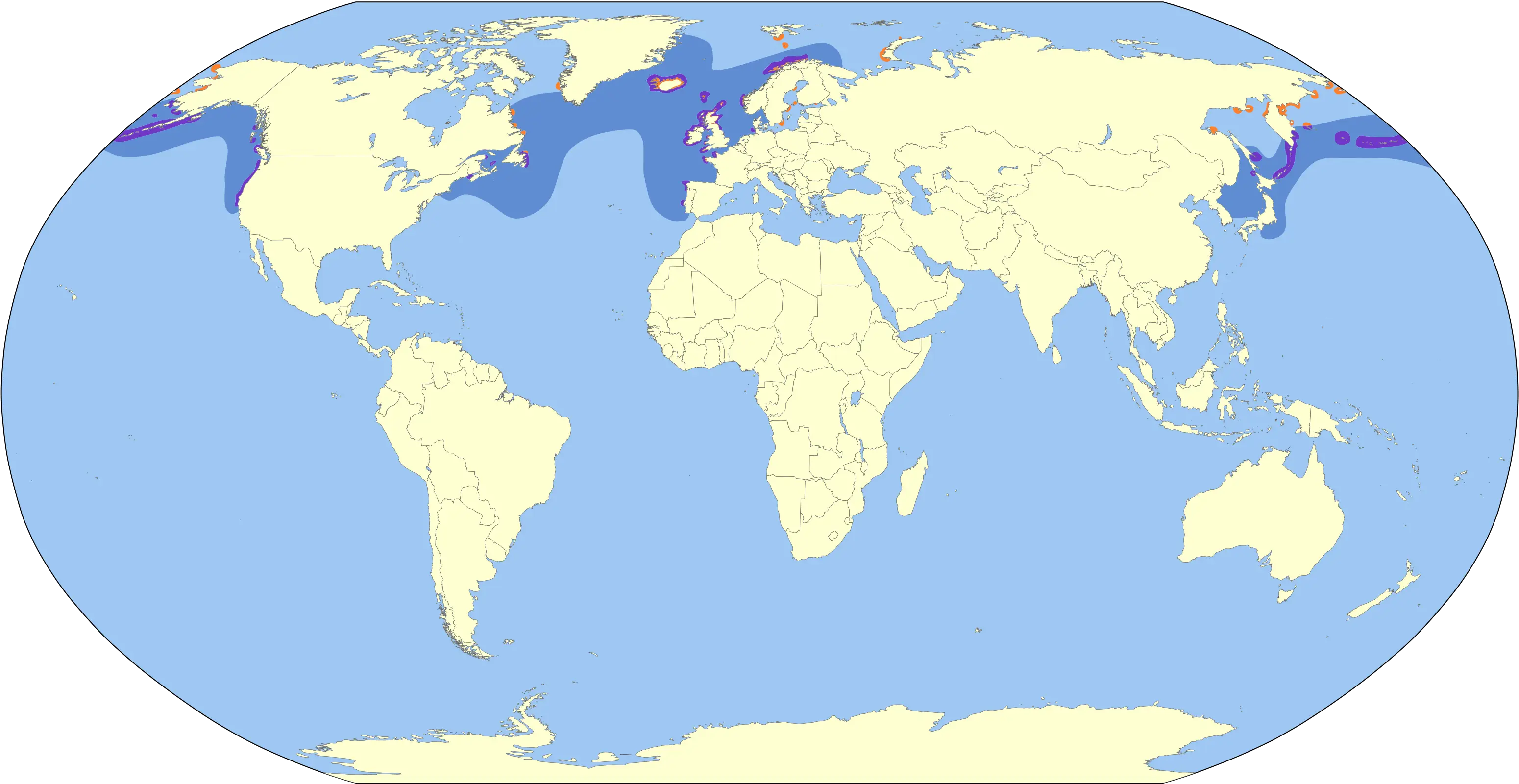 Кайра тонкодзьоба карта середовища проживання
