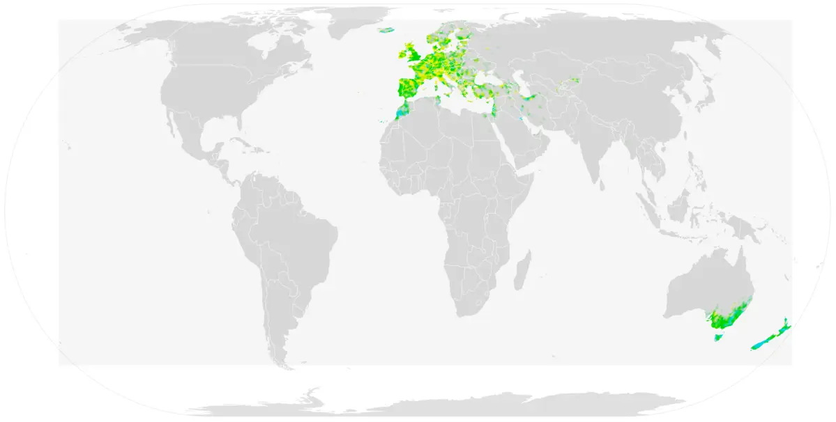 Дрізд чорний карта середовища проживання