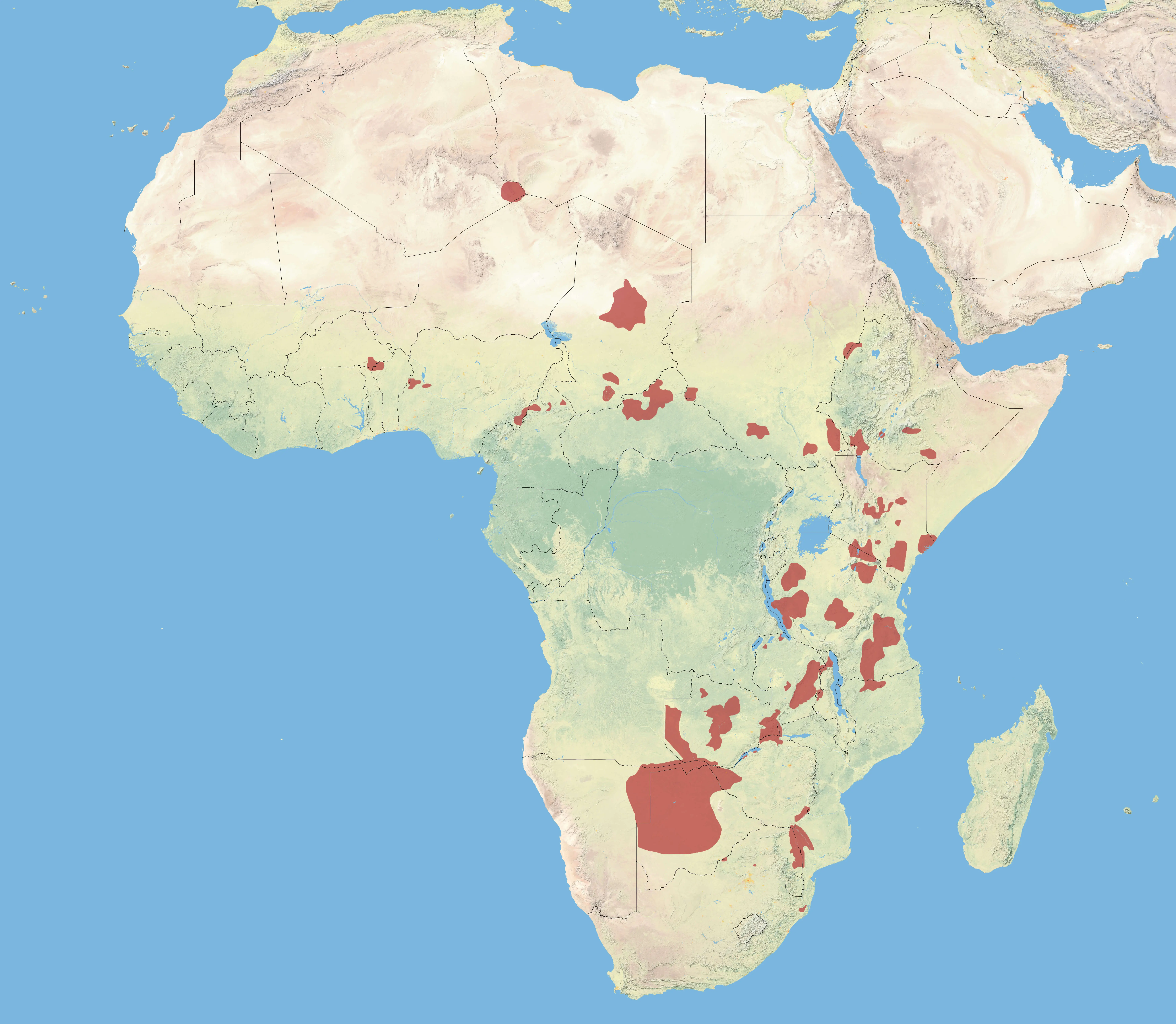 East African wild dog habitat map