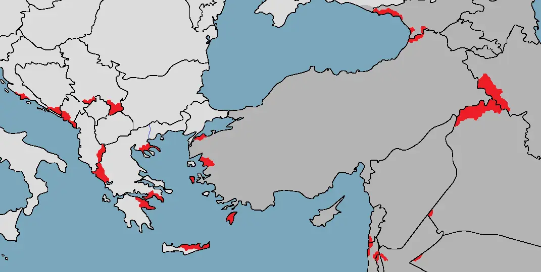 Apodemus mystacinus карта середовища проживання