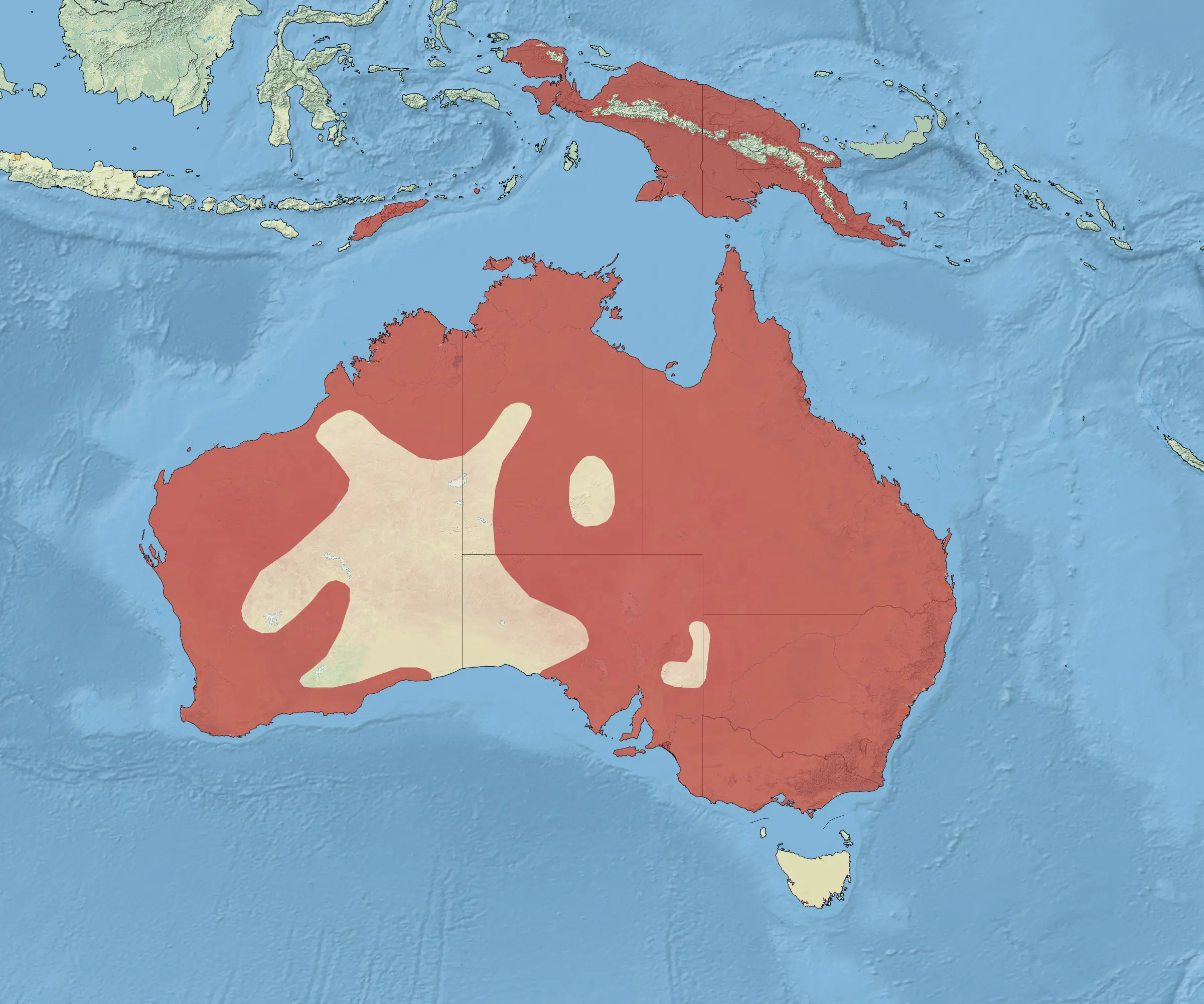 Змієшийка австралійська карта середовища проживання