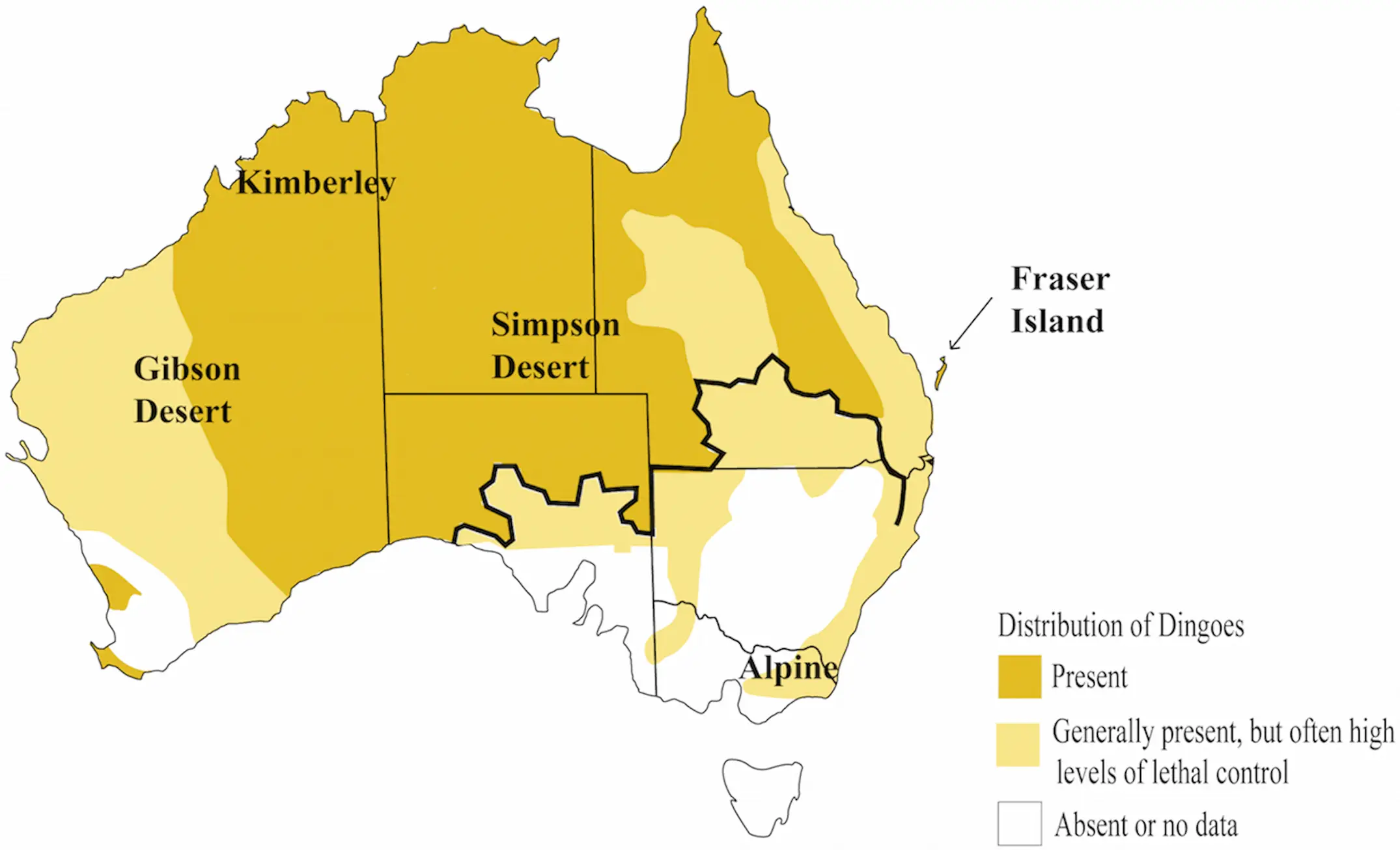 Canis lupus dingo habitat map