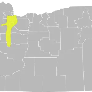 A map of Camas pocket gopher in the U.S. state of Oregon